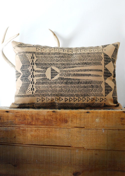 Going Hunting - Black and Cornstalk - Hand Printed Pillow - by Bark Decor