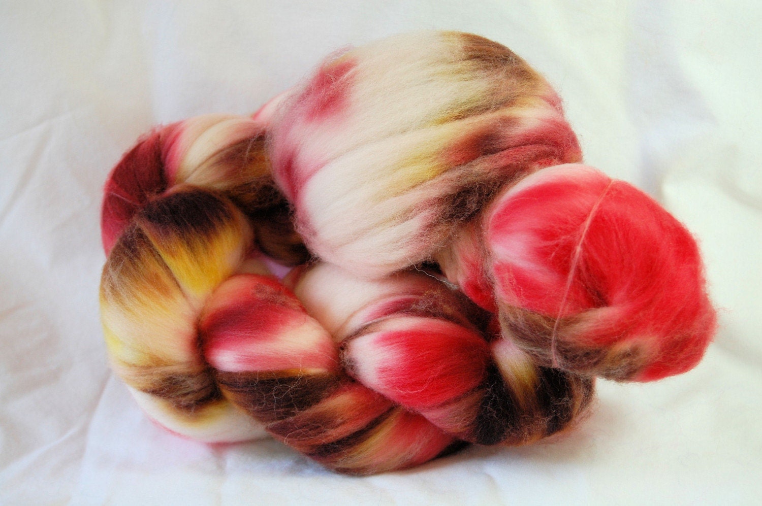 Chocolate Covered Cherries Handpainted Merino Superwash Roving, 4 Ounces