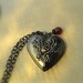 Locket Necklace, Black Heart, Red Czech Glass Crystal Bead, Black Chain - Gothic Memory