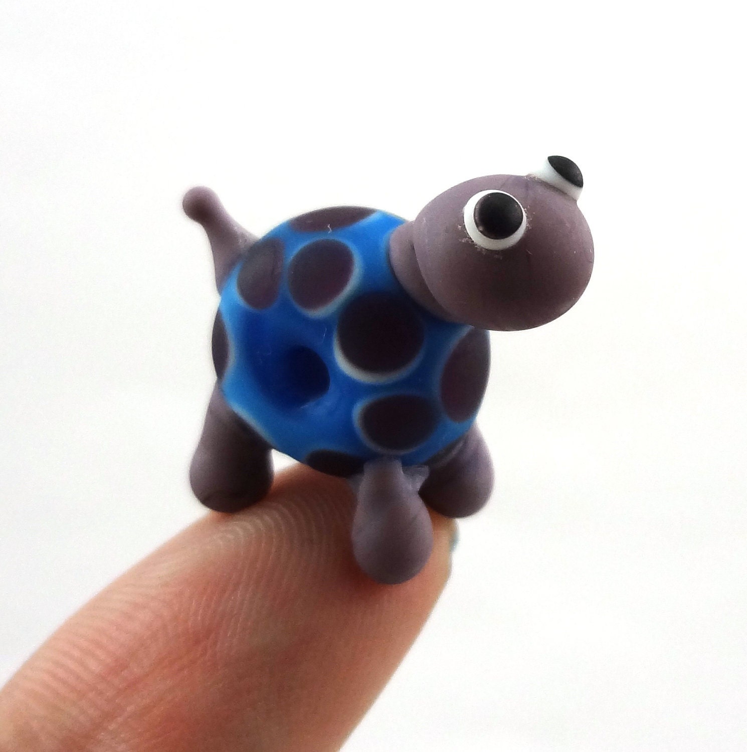 Purple and Blue Turtle Lampworked Glass Figurine Bead