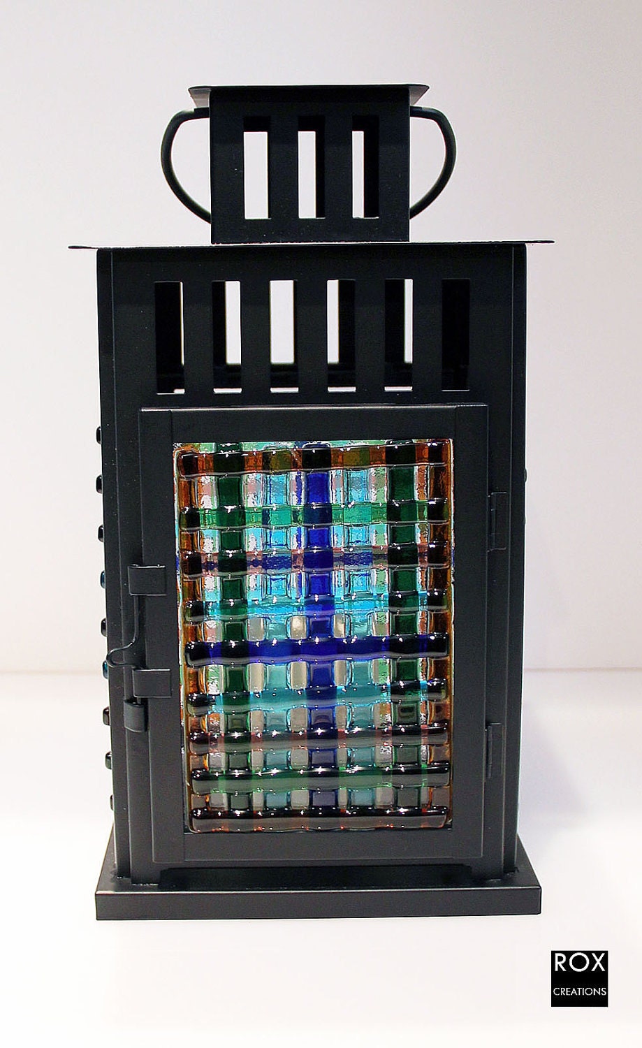 Fused Glass Basket-Weave Lantern
