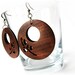 Wood brown flower carved circular dangle earrings