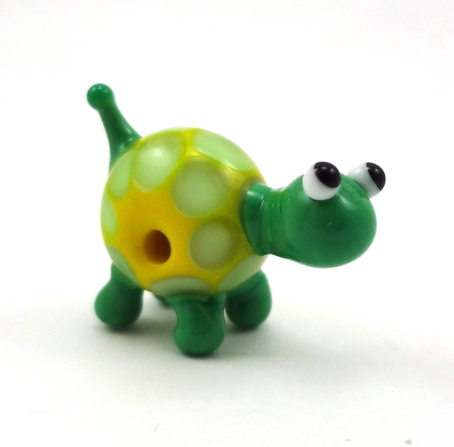 Green and Yellow Turtle Lampworked Glass Figurine Bead