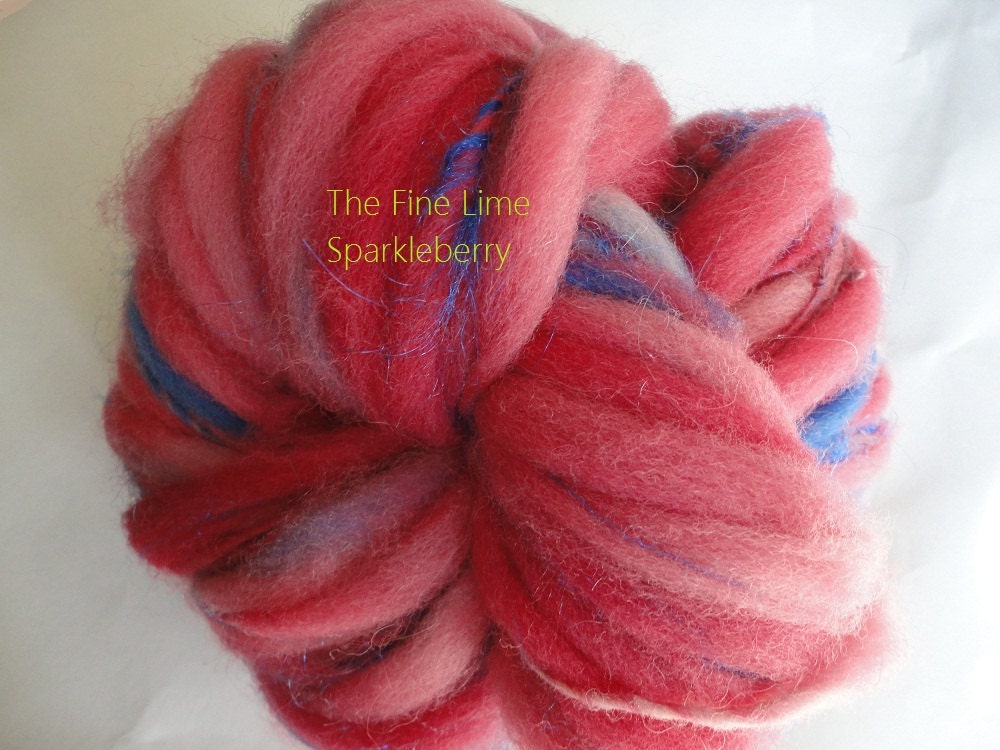 Sparkleberry Handspun Hand Dyed Single Ply Thick and Thin Wool Yarn with Sparkle