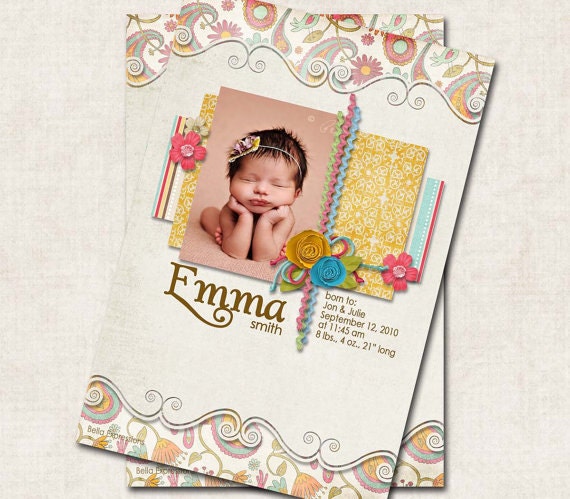 Baby Girl Birth Announcement Thank You by missbellaexpressions from etsy.com