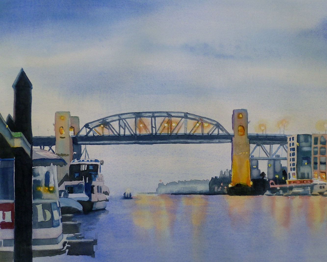 Ferry Dock, High Quality Art Print , watercolor on paper, sandrine pelissier
