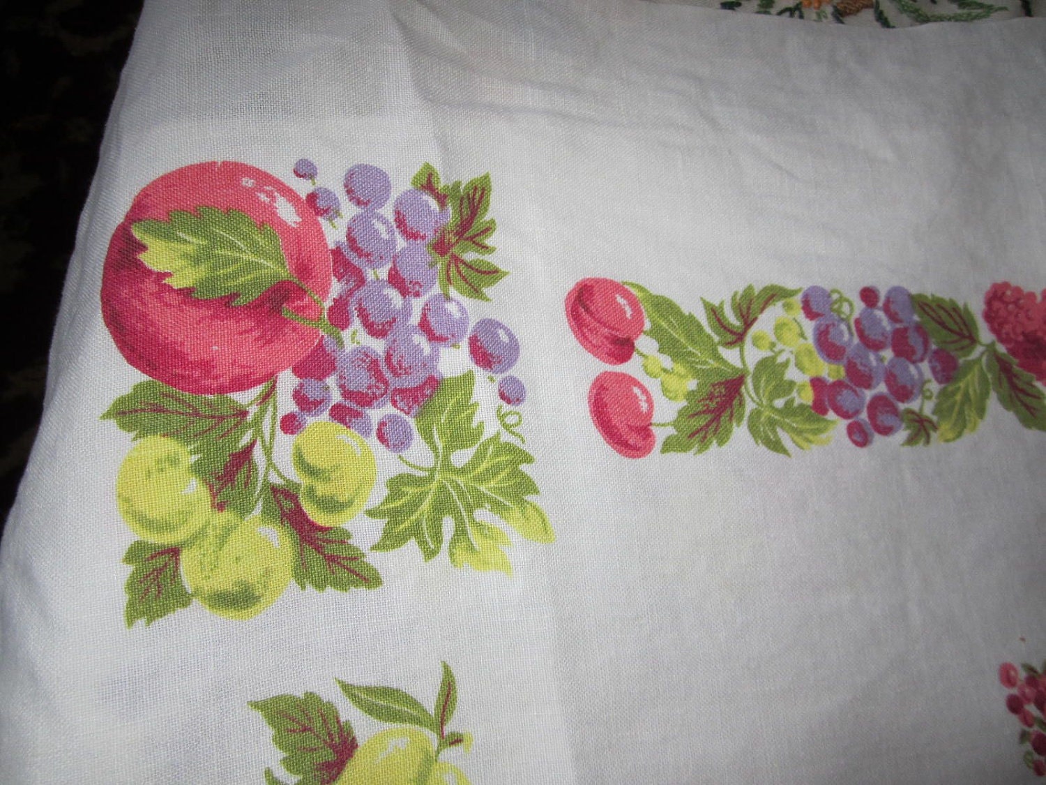 Vintage Colorful Fruit Filled Tablecloth