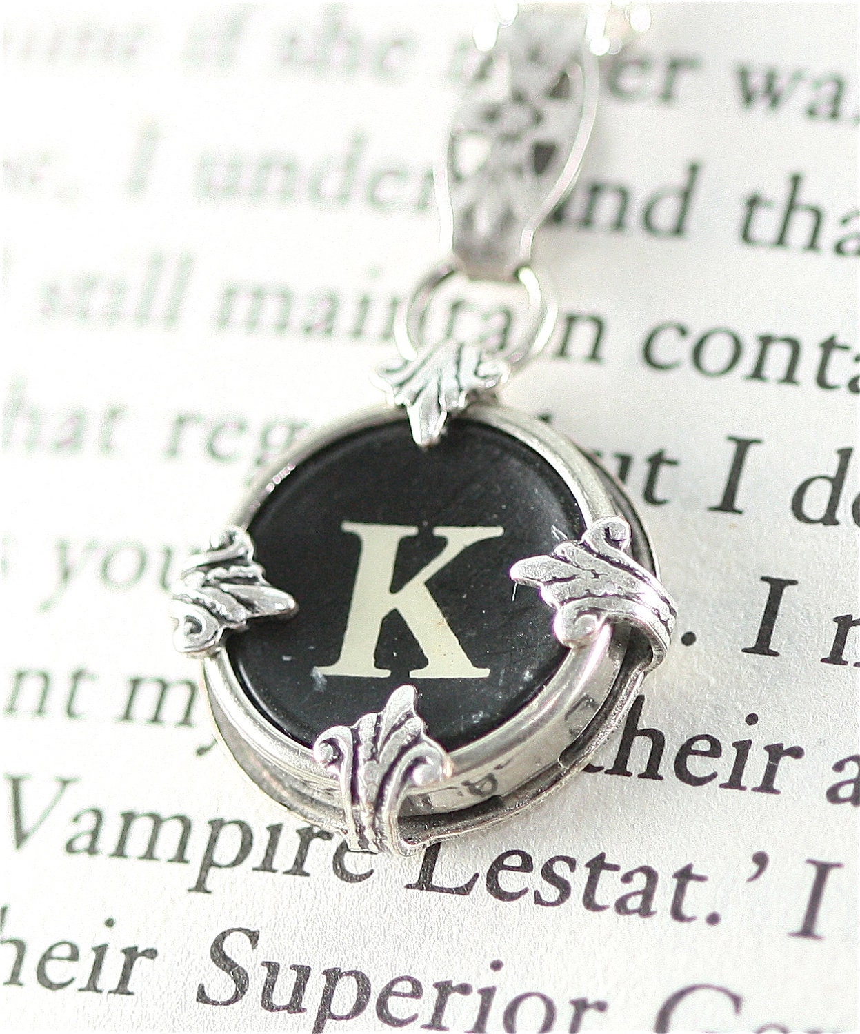 Typewriter Pendant - Initial Letter K  - Black or White Keys - Jewelry Box - Typewriter Jewelry 