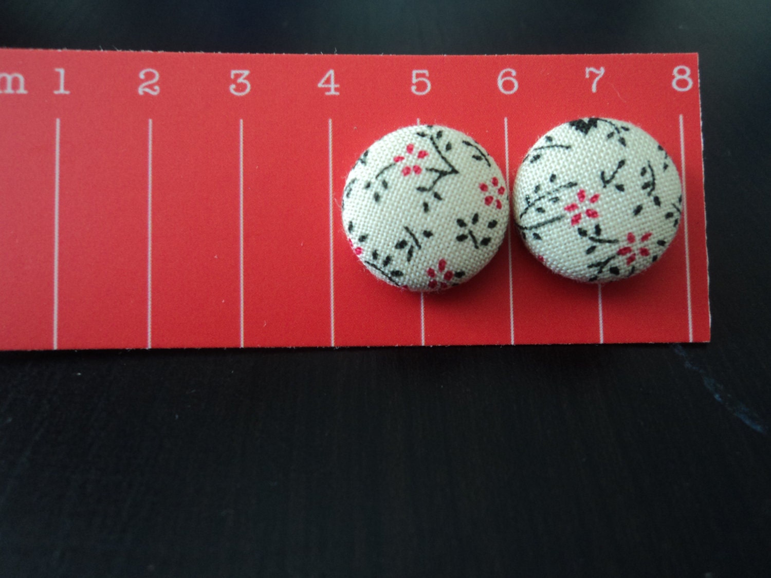 Covered Button Earrings -- Pink Stick Flowers