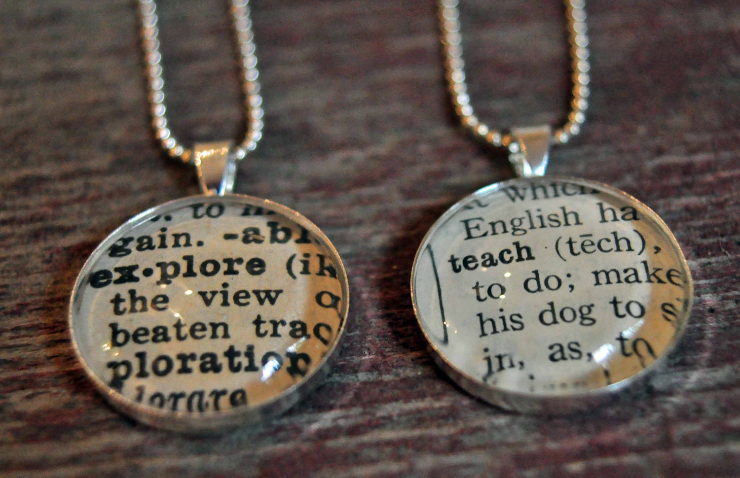 Personalized Vintage Dictionary Word Necklace Pendant- 2 necklaces