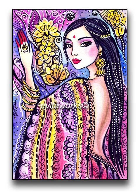 India, Girl, Illustration, Fashion - A Soul of India - Art Print Mounted on Wood Block