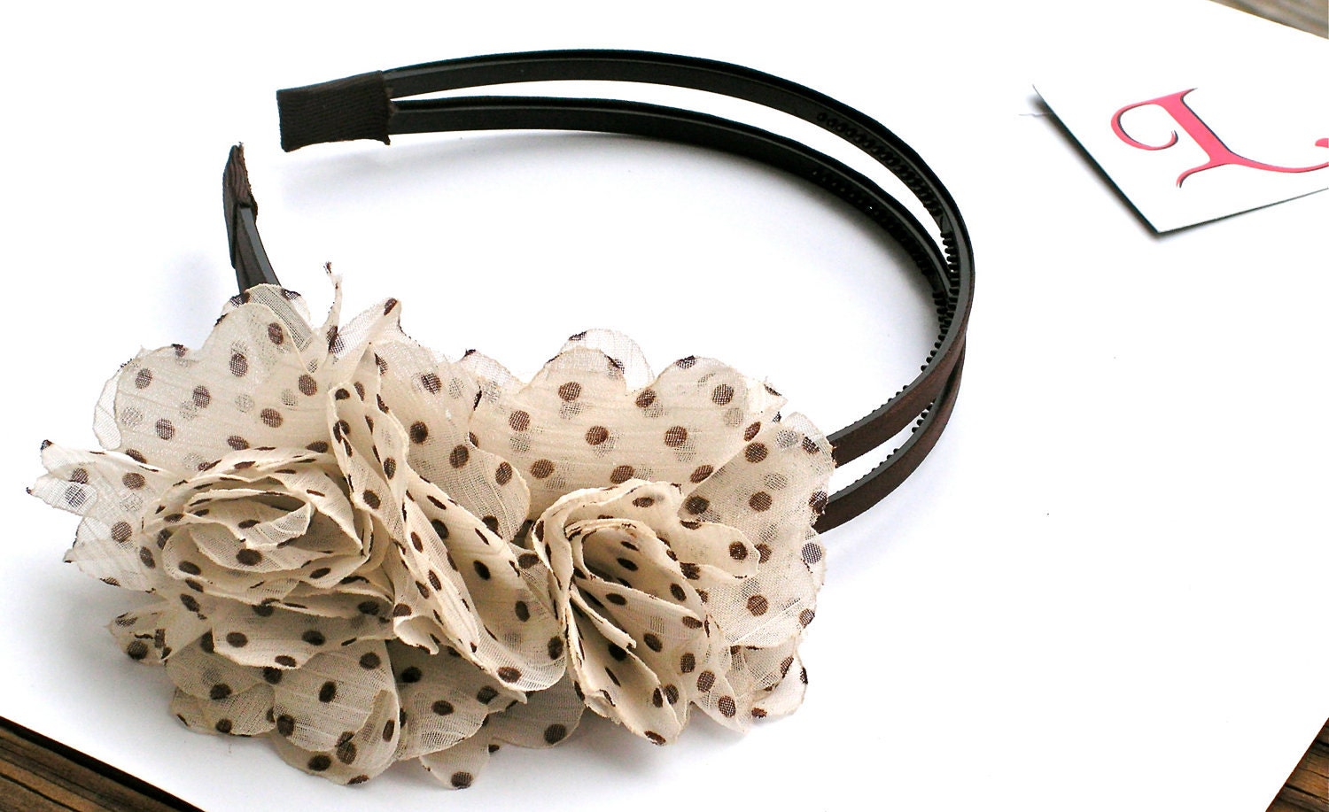 Chocolate Brown Polka Dot Flower Luxe Headband