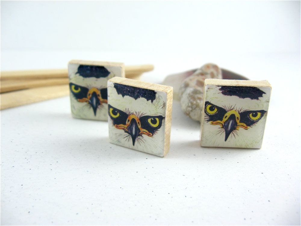 Cufflinks and Tie Tack Set - Black and White Hawk Eagle using Scrabble Tiles