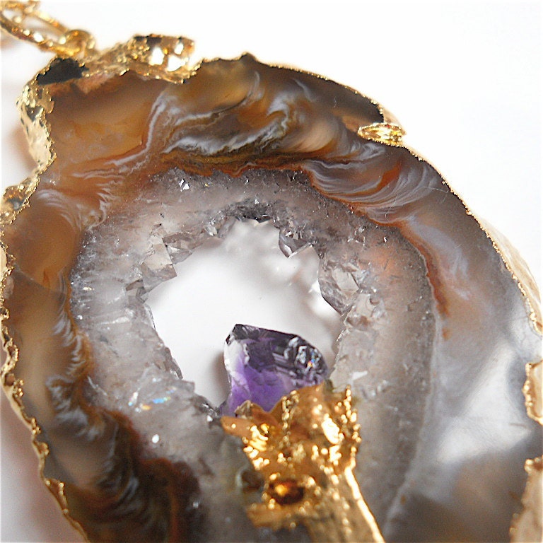 Sparkling Druzy Drusy Geode  Gemstone Slab Pendant by pjclarke