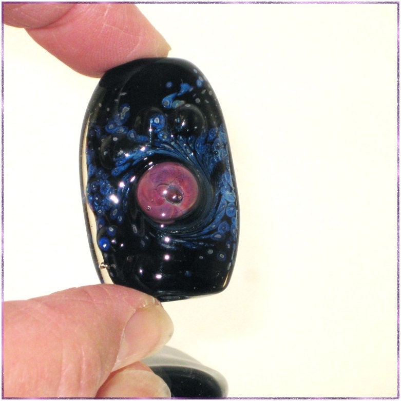 Lampwork Handmade Glass Bead in Violet and Black- Focal Art Bead - SRA - Solar Wind $7.99