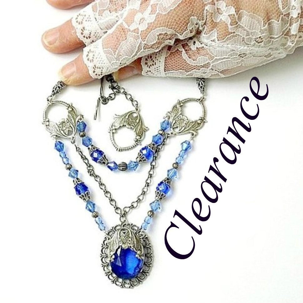 Clearance Unique Sapphire Crystal Silver Bib Necklace