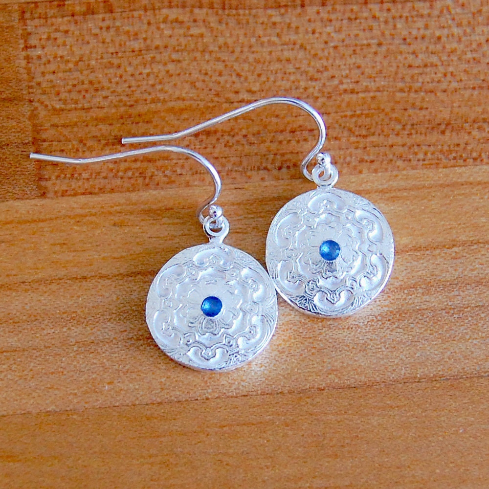 Blue Sapphire and Silver Classic Style Earrings