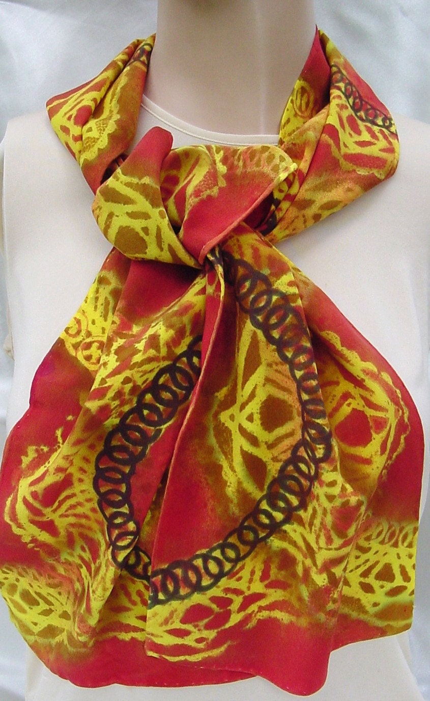 silk scarf painted dyed Southwest Deco warm colors