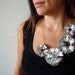 Silver Leather Flower Necklace with Quartz Stones