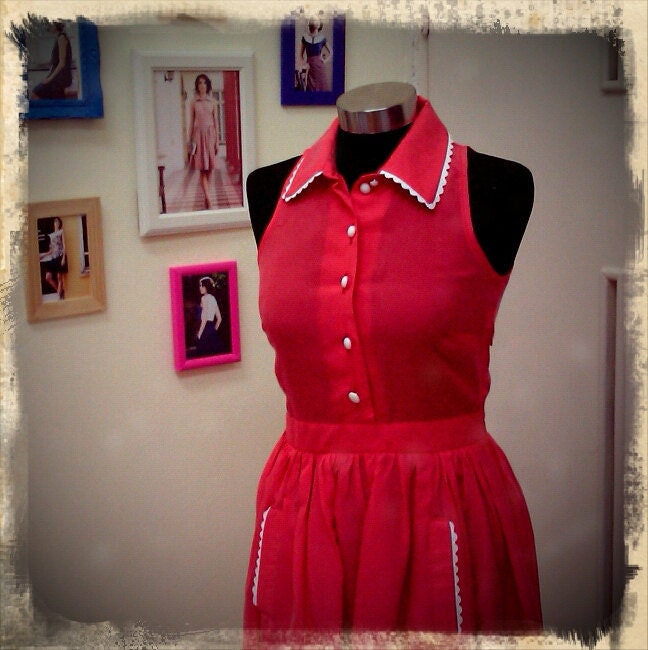 Light pink/ Baby blue/ Coral red Cute collar "Ella" dress --ON SALE--Free shipping