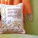 Vintage Embroidery Pillow: Recycled Cross Stitch Sampler - Orange, Gold, Sage - Home Decor - Recycled Shirt Back