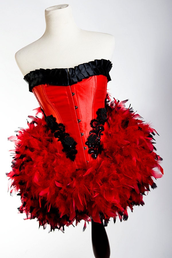 MEDIUM -  SOPHIA Red/Black Las Vegas Showgirl Burlesque Moulin Rouge Corset Adult Halloween Costume Purple Hot Pink Fuschia Ruffles
