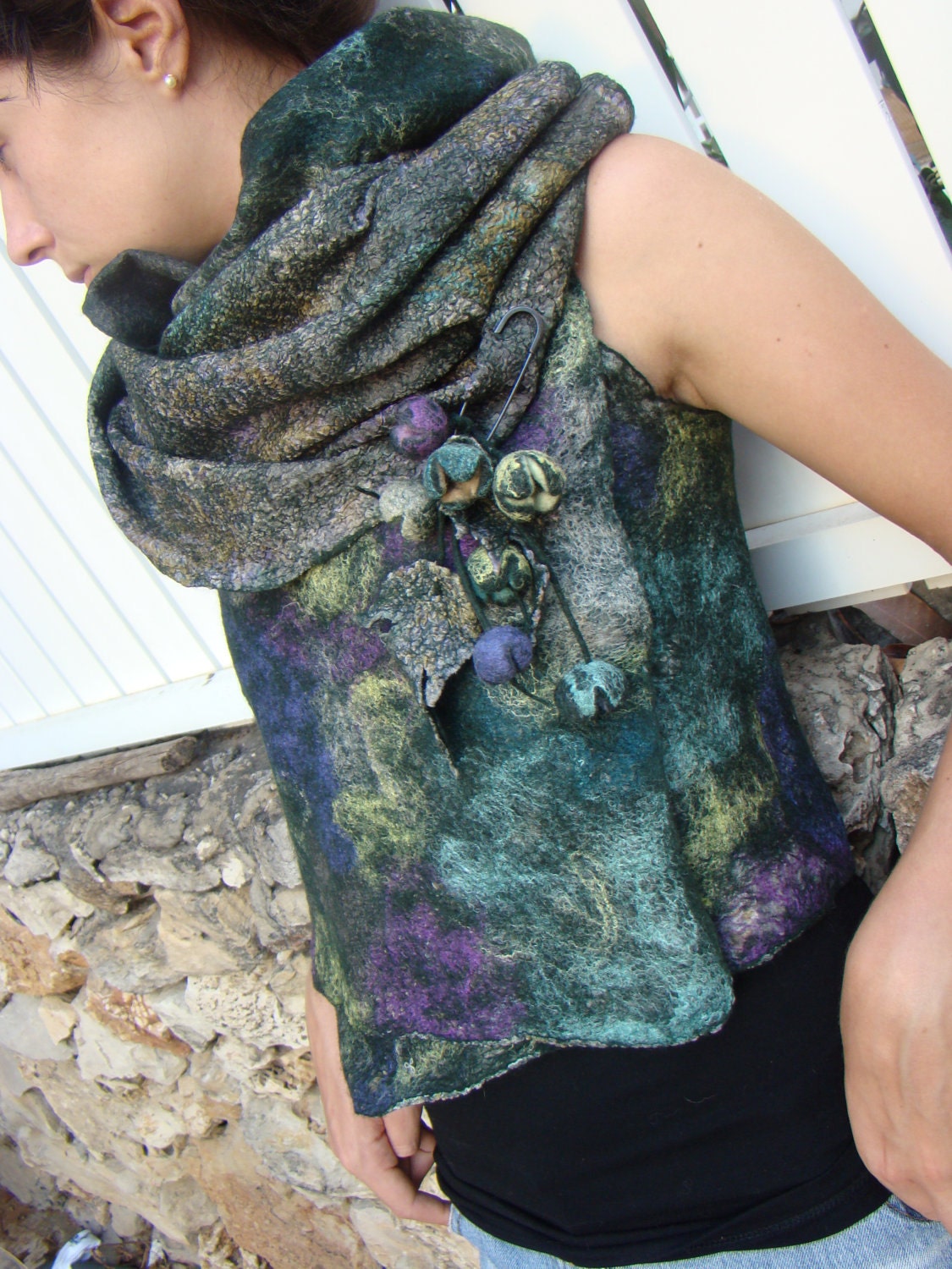 Nuno Felted Vest / Wrap with Brooch by FeltOx on Etsy from etsy.com