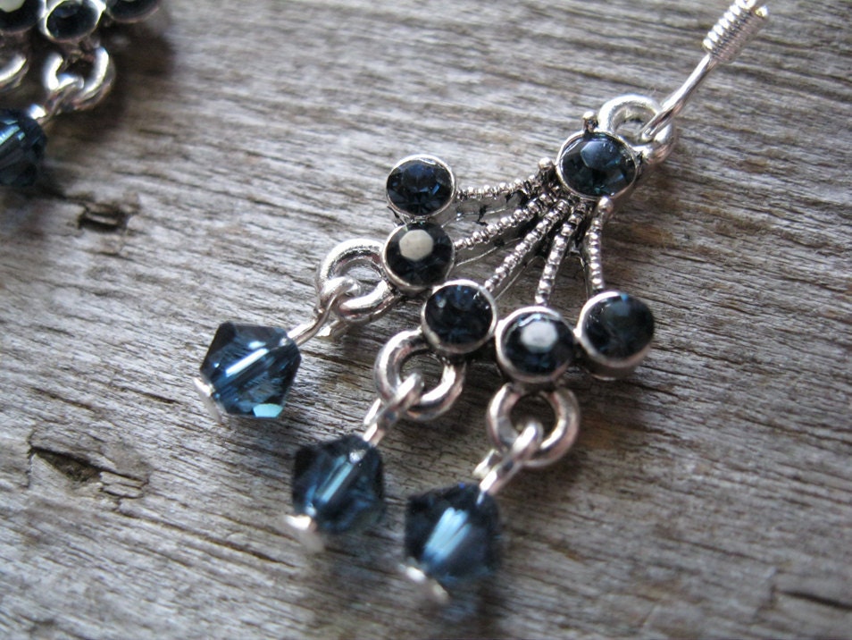 Navy Blue Crystal Beaded Earrings