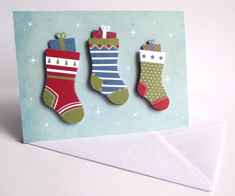 Retro Christmas Stockings Handmade Greeting Card