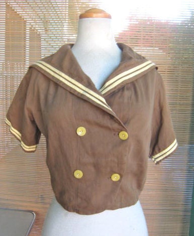 RARE 30s 40s BROWN SAILOR Top Blouse 1940s