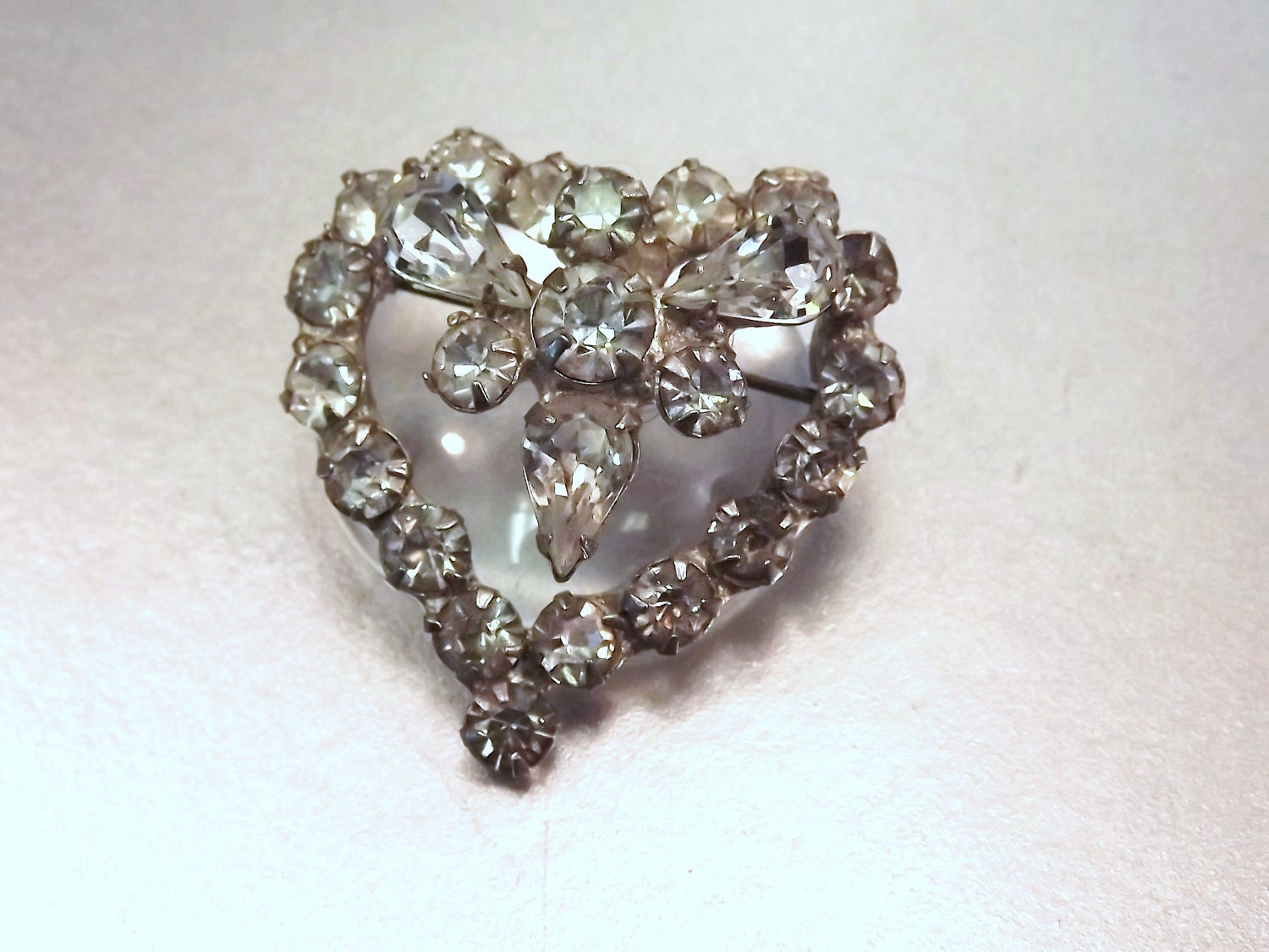 Vintage Rhinestone Heart Brooch