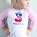 Rainbow Birthday Shirt on White/Pink Raglan Shirt - You choose the NUMBER, SIZE and NAME