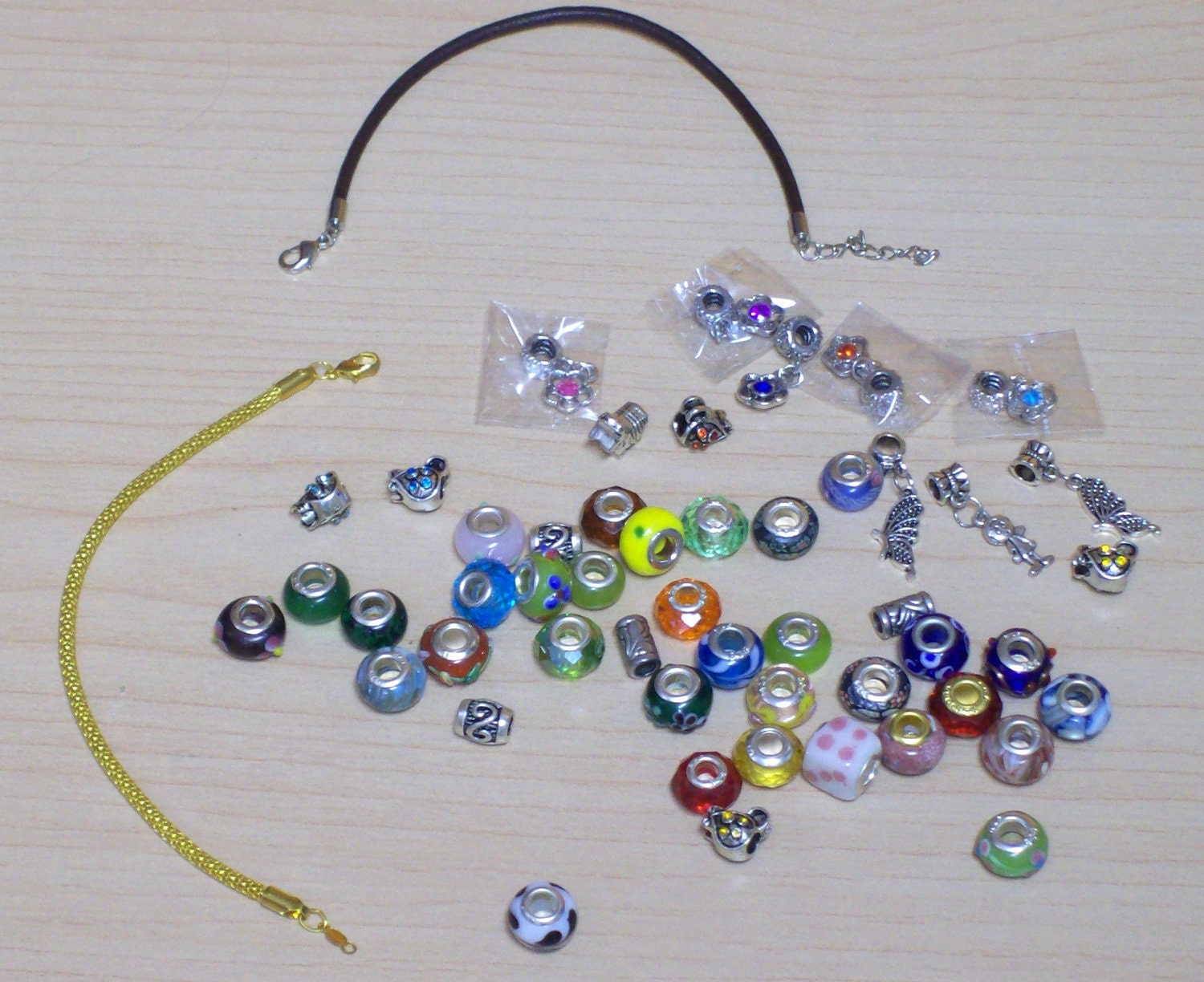 Gold Plated Mesh Bracelet Package - Mystery Box ... 1 Bracelet and 7 charms,  variety of colors and styles