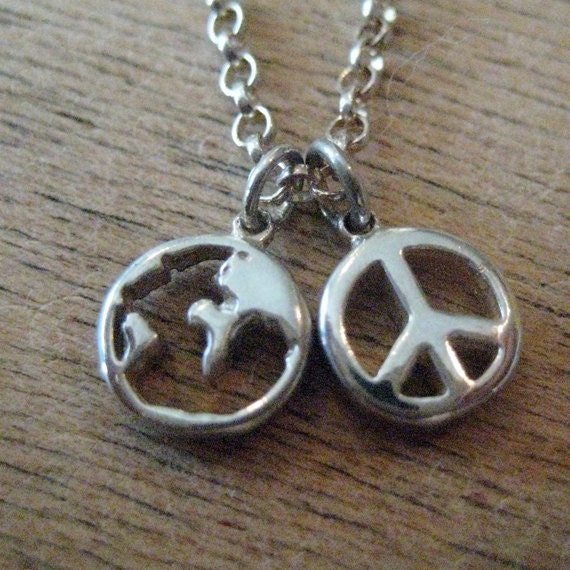 PeaceLoveEarth Recycled Sterling Silver World Peace Necklace w/ Peace Wax Sealed Box Recycled Box & Organic Cotton Pouch
