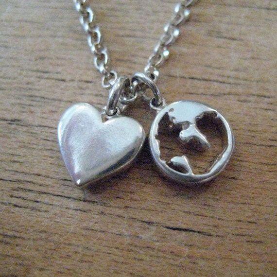 PeaceLoveEarth Recycled Sterling Silver Love Earth Necklace w/ Peace Wax Sealed Box Recycled Box & Organic Cotton Pouch