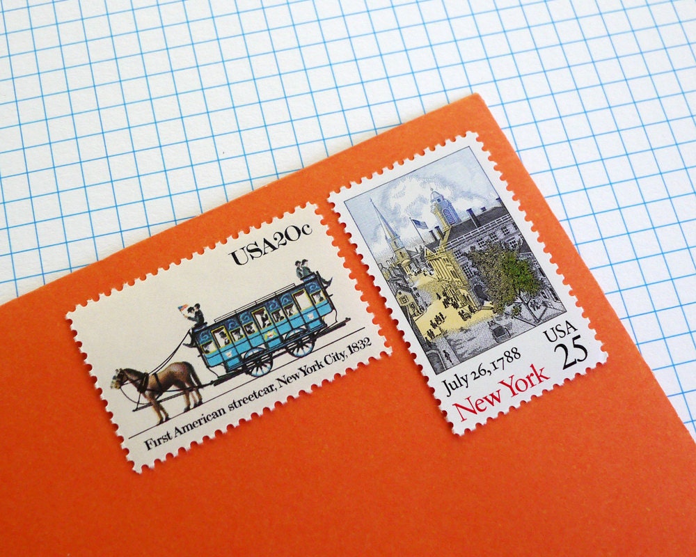 Vintage un-used - Blue New York - postage stamps to post 5 letters