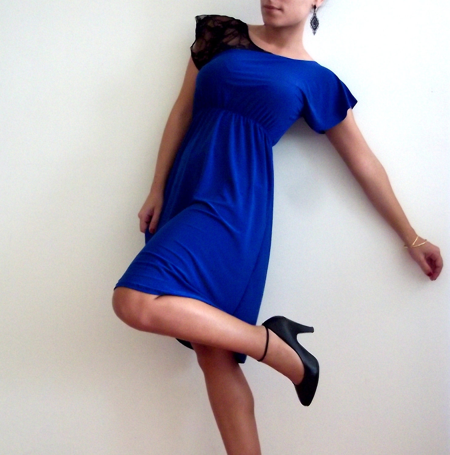 Cocktail Blue Dress- 'Rome' cocktail blue dress with lace at the top