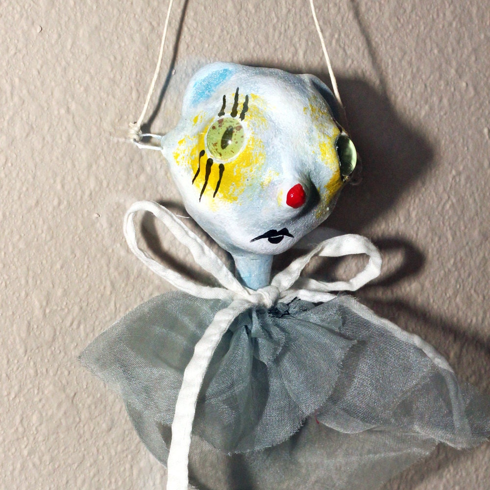 Christmas Ornament strange Pouty face cute Bear Art Doll Head home decor wall art Tree decoration OOAK