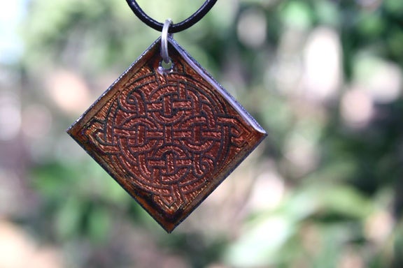 Rose Enameled Celtic Knot Pendant