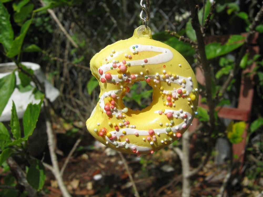 SALE Yellow Donut with White frosting Swirls and by PinkFrog4U from etsy.com