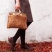 Knitted bag orange ginger brown wool tweed purse cream leather handles memake handmade handbag