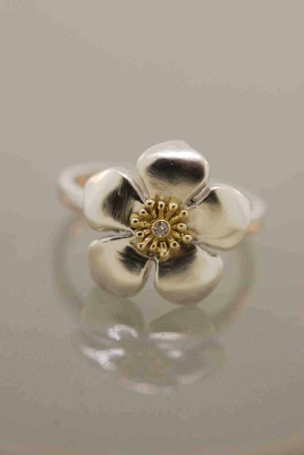 Sakura Flower with 14 Karat Gold Center