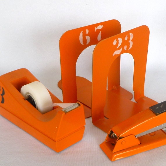 Small Orange Industrial Style Bookends