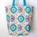 Cotton Tote Bag - Turquoise and Purple Art Gallery Fabric, Lined With Removable Divider