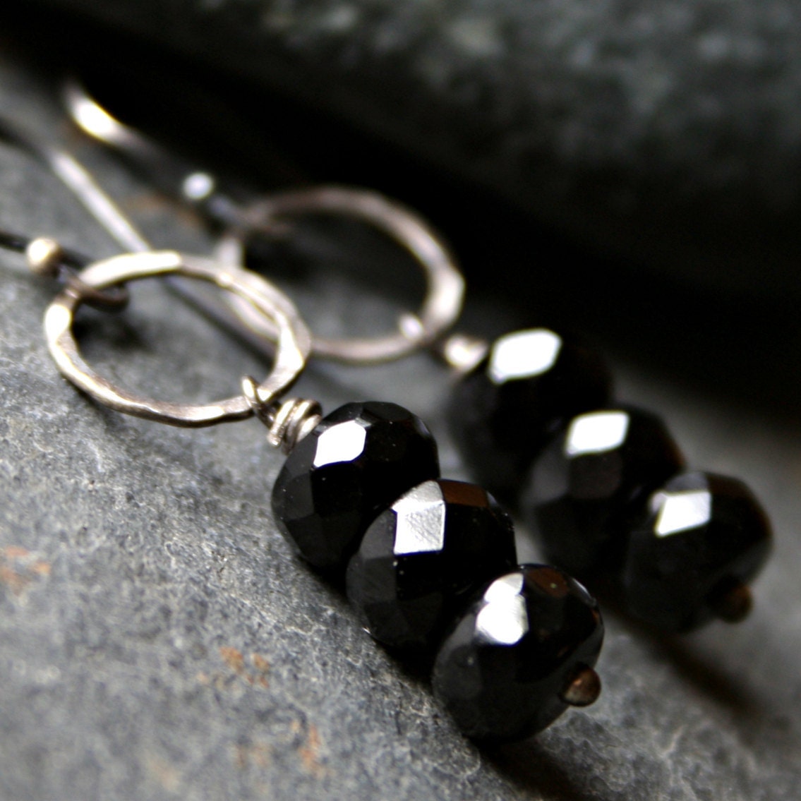 Black Onyx gemstone and Sterling Silver Earrings - ROOK