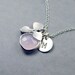Personalized Necklace Orchid, Pink Glass Drop and Custom Initial Necklace - 'Isobella' - Sterling Silver