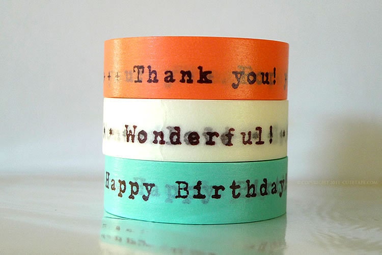 Happy Birthday Washi Tape Thank You Japanese Masking Tapes For You, Messages - Set of 3 PrettyTape
