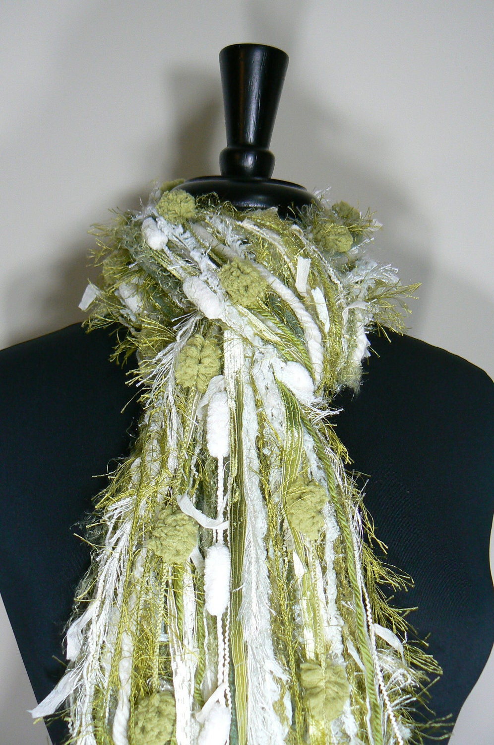All Fringe Scarves Womens Scarf - Mossy Fields - Shades of Moss, Olive, Forest Greens, Ivory and Cream