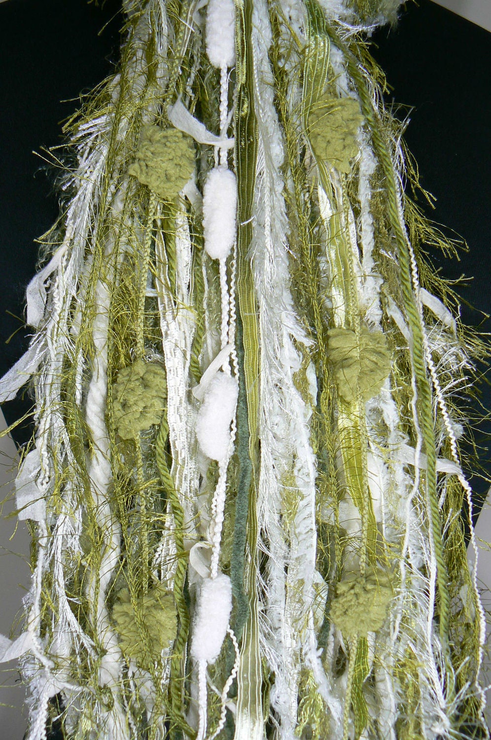 All Fringe Scarves Womens Scarf - Mossy Fields - Shades of Moss, Olive, Forest Greens, Ivory and Cream