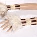 Steampunk Arm Warmers Belly Dance Cuffs Brown stripes Cream Lace fingerless gloves Pirate Monster Paws long Off White monster fur